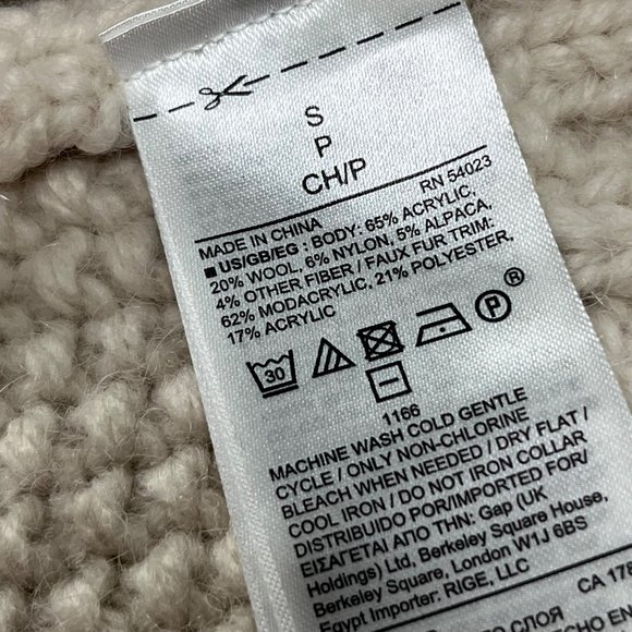 Gap SMALL Womens Sherpa Collar Cream Alpaca Wool Blend Knit Tunic Sweater Vest - Picture 10 of 11